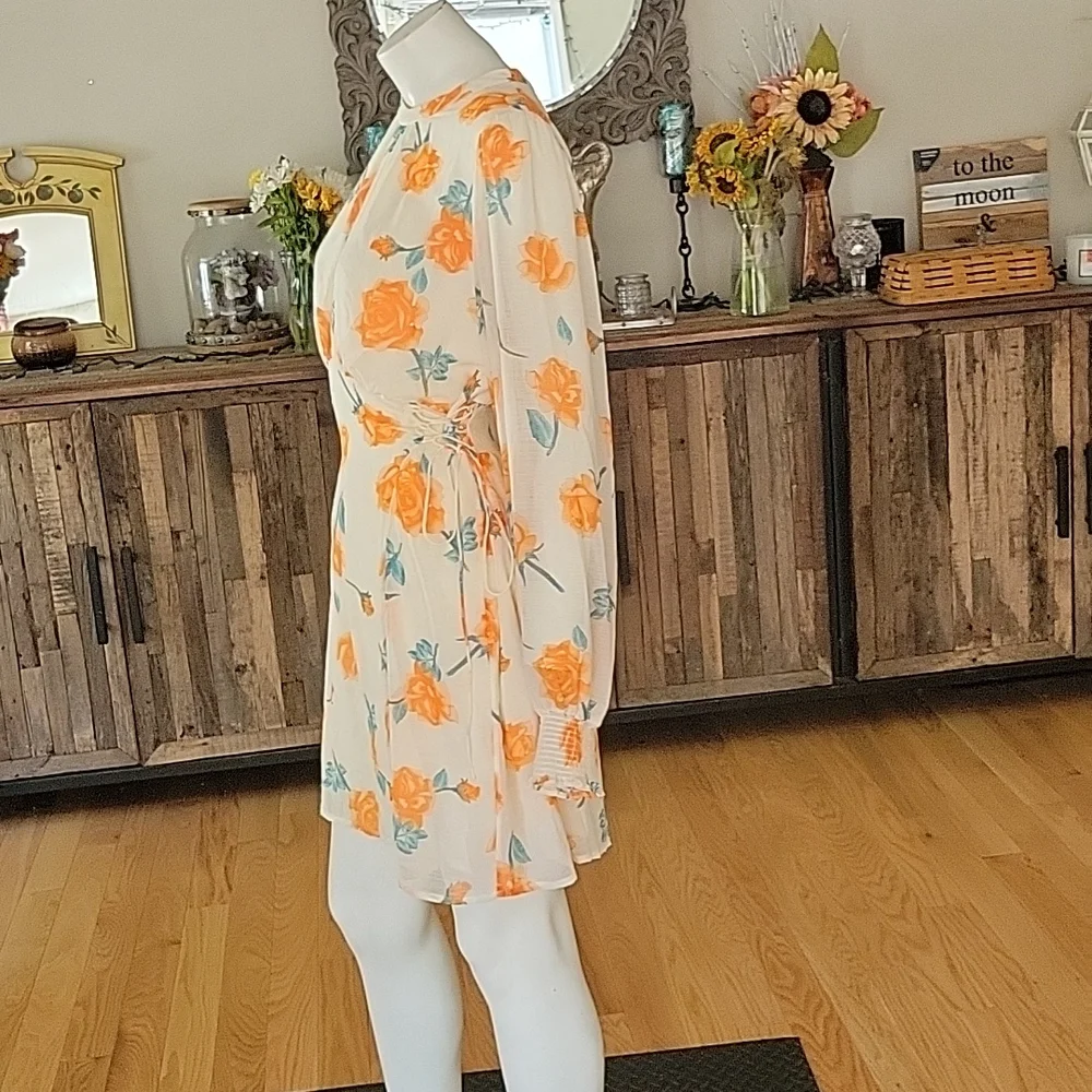 Free People Samantha Floral Print Long Sleeve Lace Up Mini Dress
